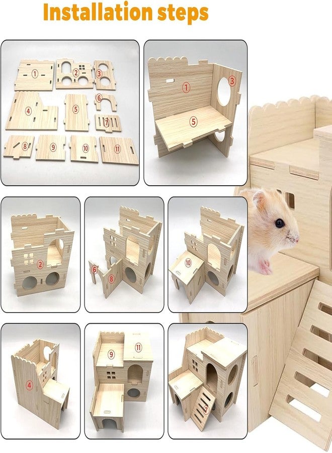 DINTSTYLE Hamster Toys 5-Piece Set ，Hamster House, Swing, Climbing Ladder, Seesaw & Exercise Wheel，Pet DIY Sport Exercise Toys Set, Small Animal Habitat Accessories ，Gerbils, Mice（Natural Wood） - Image 3